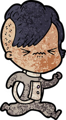 cartoon annoyed hipster girl wearing space suit