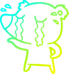 cold gradient line drawing of a cartoon crying polar bear