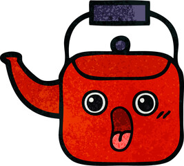 retro grunge texture cartoon of a kettle