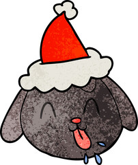 hand drawn textured cartoon of a dog face wearing santa hat