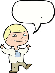 cartoon happy boy with speech bubble