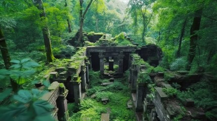 Deep within the mystical forest, obscured by ancient foliage, lies a hidden portal shimmering with otherworldly energy. Generated by AI.