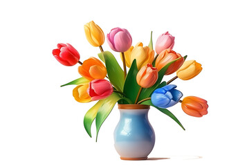 tulips in vase  isolated on transparent background. genarative ai
