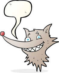 freehand drawn speech bubble cartoon grinning wolf face
