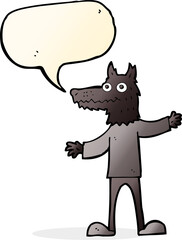 cartoon wolf man with speech bubble