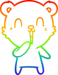 rainbow gradient line drawing of a happy laughing cartoon bear