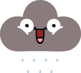 flat color retro cartoon of a storm rain cloud