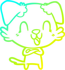 cold gradient line drawing of a laughing cartoon dog