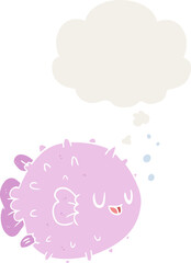 cartoon blowfish with thought bubble in retro style