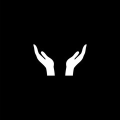 Hand symbol. Hand gesture icon isolated on black background