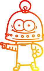 warm gradient line drawing of a happy carton robot with light bulb