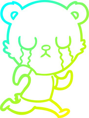 cold gradient line drawing of a crying polar bear cartoon