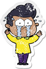 distressed sticker of a cartoon crying man