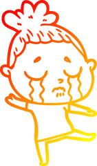 warm gradient line drawing of a cartoon crying woman
