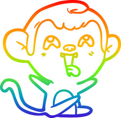 rainbow gradient line drawing of a crazy cartoon monkey