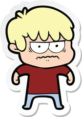 sticker of a annoyed cartoon boy