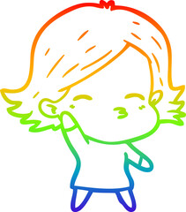 rainbow gradient line drawing of a cartoon woman