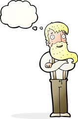 cartoon bearded hipster man with thought bubble