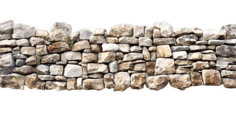Stone wall isolated on transparent background. Old ancient stone wall