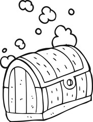 freehand drawn black and white cartoon treasure chest