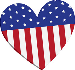 Icono de la bandera americana en forma de coraz&oacute;n. Vector