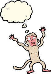 cartoon frightened monkey with thought bubble