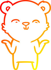 warm gradient line drawing of a happy cartoon polar bear shrugging shoulders