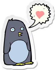 sticker of a cartoon penguin with love heart