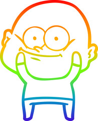 rainbow gradient line drawing of a cartoon bald man staring