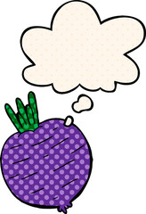 cartoon vegetable with thought bubble in comic book style