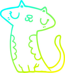 cold gradient line drawing of a cartoon cat