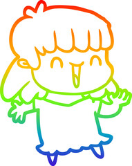 rainbow gradient line drawing of a cartoon woman