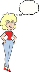 freehand drawn thought bubble cartoon surprised woman