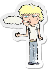 retro distressed sticker of a cartoon smoker