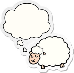cartoon sheep with thought bubble as a printed sticker