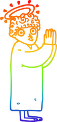 rainbow gradient line drawing of a cartoon angel praying