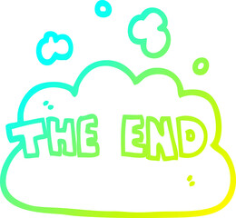 cold gradient line drawing of a cartoon wording the end