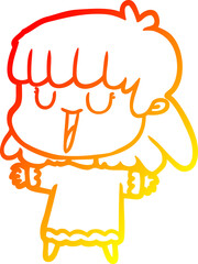 warm gradient line drawing of a cartoon woman