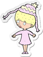 sticker of a cartoon woman wearing winter hat