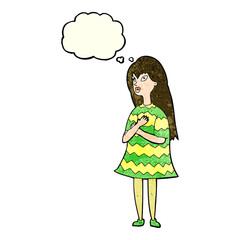 cartoon surprised girl with thought bubble