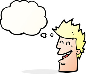 cartoon happy man with thought bubble