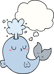 cartoon whale spouting water with thought bubble