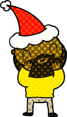 hand drawn comic book style illustration of a bearded man wearing santa hat