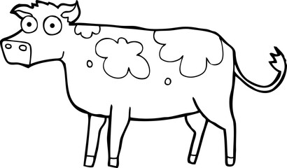 freehand drawn black and white cartoon cow