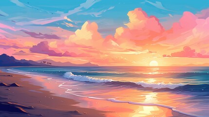 Fototapeta na wymiar Breathtaking sunset over a serene sea. Beautiful illustration picture. Generative AI