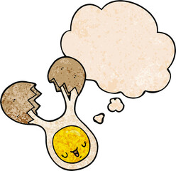 cartoon cracked egg with thought bubble in grunge texture style