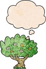 cartoon tree with thought bubble in grunge texture style