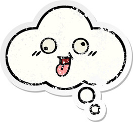 distressed sticker of a cute cartoon thought bubble