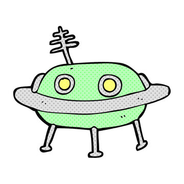 freehand drawn cartoon alien spaceship