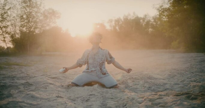 Artistic Hippie Man Posing Portrait Spiritual Dance